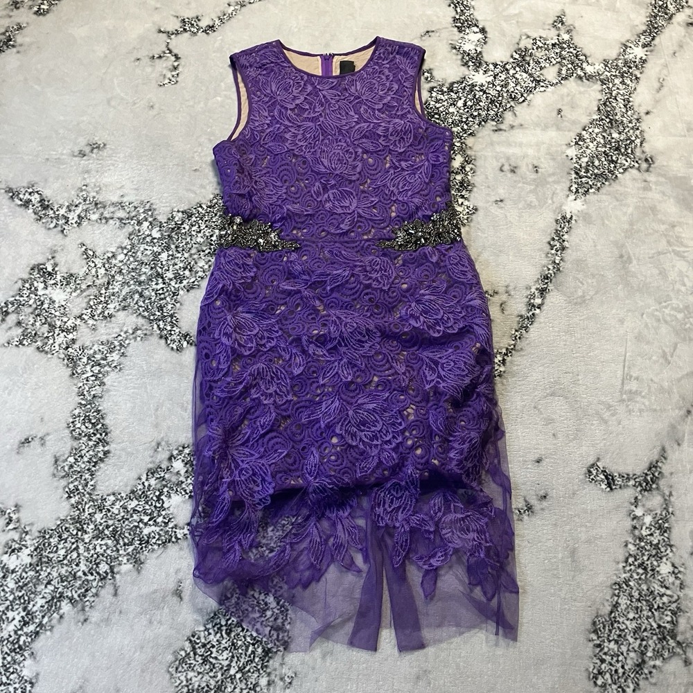 Vera Wang Dress Womens Size 10 Purple Overlay Lace Crystal Beading Embellished‎